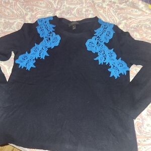 J CREW Navy Top with Blue Lace Accents